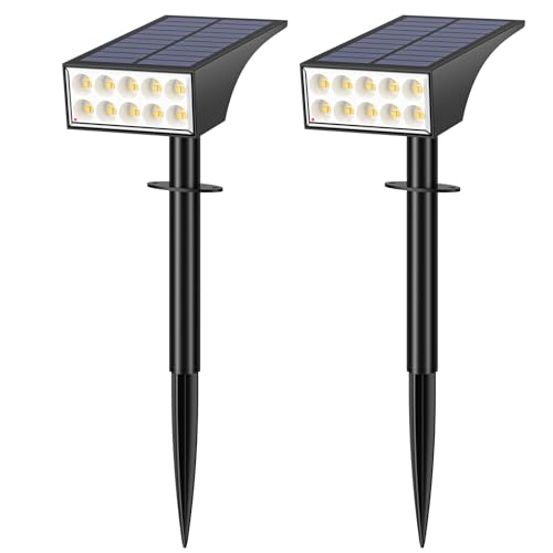WENATY Solar Spot Lights Outdoor Waterproof IP65, Bright LEDs Solar Landscape Lighting for Outside Garden Yard, Solar Powered Spotlights for Accent Uplighting Backyard Statue Palm Tree, 2 Pack/Warm
