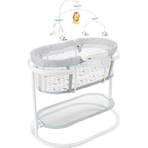 Fisher-Price Baby Bedside Sleeper Soothing Motions Bassinet With Lights Music Vibrations & Overhead Mobile, Windmill