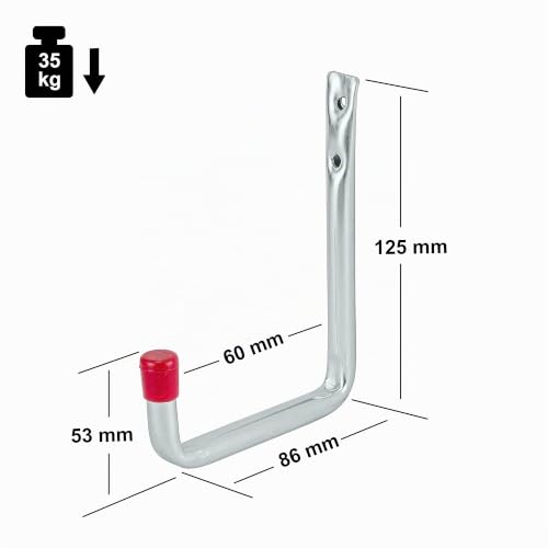 Foto von VORMANN Wandhaken Gerätehaken Garagenhaken Lasthaken Haken | Traglast 22 bis 37 kg | witterungsbeständig | U-Form, 8-teiliges Set, 4 Größen | Made in Germany