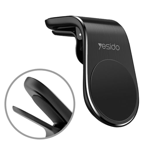 Yesido C64 Magnetic Car Holder, L Shape Air Vent Clip, Aluminium Alloy, 360掳 Rotation, Silicone Grip, N50 Magnets, Black