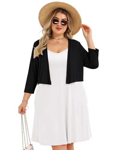 Image of Plus Size Shrugs for Women 3 /4 Sleeve Cropped Cardigan Knit Sweaters Open Front Bolero 2026