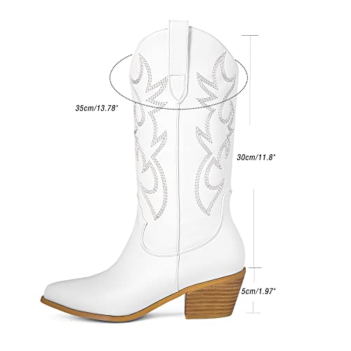 image for MUCCCUTE Women's Cowboy Embroidered Western Cowgirl Mid Calf Boots, Po