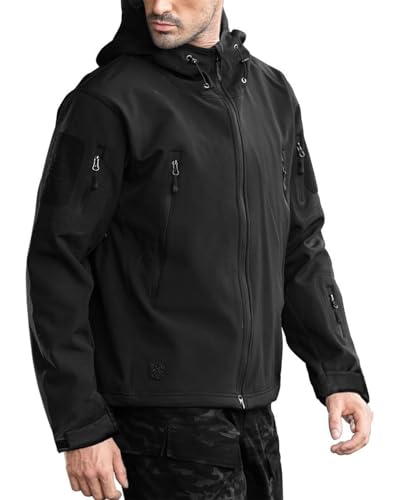 La Mejor Recopilación de Chaquetas para Hombre comprados en linea. 50 VIOPY Chaqueta táctica para Hombre Chaqueta Ligera de Felpa Softshell con Bolsillos, Impermeable, Senderismo al Aire Libre (MX/US, Alfa, Grande, Regular, Regular, Negro)