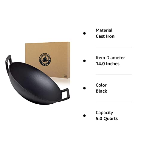 Backcountry Iron 14 Inch Cast Iron Wok With Flat Base And Handles #TOP6