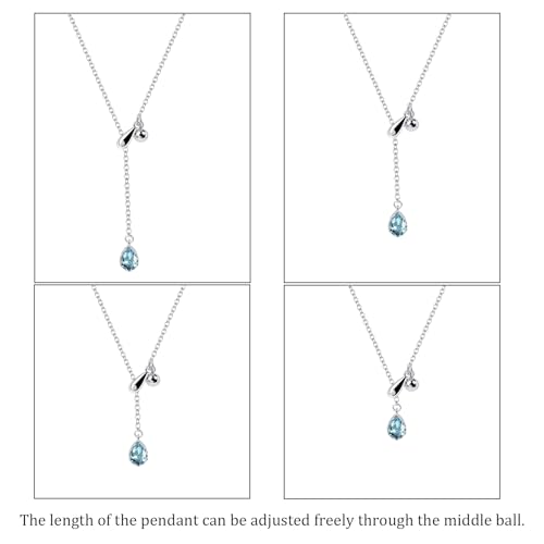 Tiny Silver Aquamarine Y Necklace Teardrop Blue Birthstone Necklace Adjustable Light Blue Gemstone Jewelry for Daily Outfit3