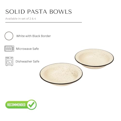 Image of Beyond Homes Ceramic Pasta Plates Shallow, 18cm, Set of 2 | Matte Finish Ceramic Pasta Bowl | Stoneware Flat Pasta and Maggie Bowl | Chip-Resistant | Microwave Safe; (2, White Black)