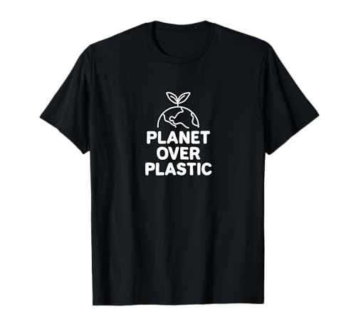 Planet Over Plastic - Environmentally Conscious Line Art Design T-Shirt
