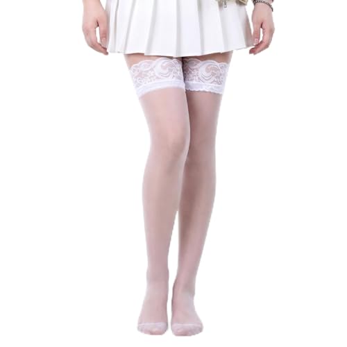 Larrel White Thigh High Stockings with Lace Elegant Lace Stockings for Women Comfortable Breathable White Laces Tights for Dresses Skirts Daily Wear