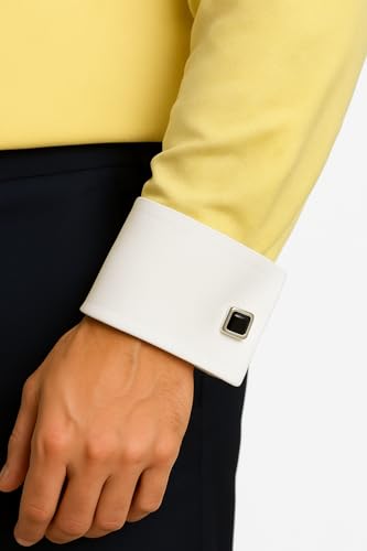 Image of Men's Premium Cotton Formal Dress Shirt - White Collar & French Cuffs with Cufflinks | Solid White, Micro Check & Striped for Office, Wedding