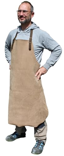 Förster-Fellnest Tablier en cuir véritable – Épais et de qualité supérieure – Fabriqué à la main – Comme tablier de menuisier, tablier de loisirs, tablier en cuir pour forgeron, etc., marron, 75x100