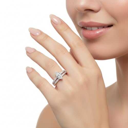 Image of 55Carat Choose Your Gemstone Marquise Shape 14k Rose Gold Plated Classic Delicate Diamond CZ Handmade Fashion Jewelry Party Wear Daily Wear Ornament Gifts for Wife Wedding Ring Sets : US Size 4 to 12