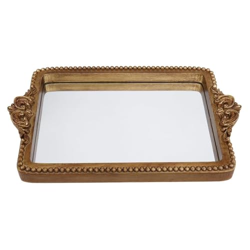 Hanna Roberts Vintage Gold Tray with Mirror Glass Base | Card Holder for Guests...
