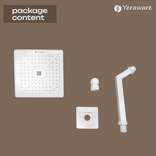 Image of YERAWAR Wall Mounted Overhead Shower Head | High Pressure Rain Shower | ABS Material Body | Anti-Clog Nozzles | Easy Install Bathroom Shower for Home & Hotel (White, 6 X 6 Inch)