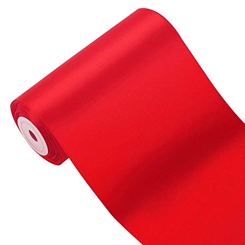 LaRibbons 4 inch Wide Double Face Satin Ribbon Opening Ceremony Ribbon - 10 Yard/Spool, Red