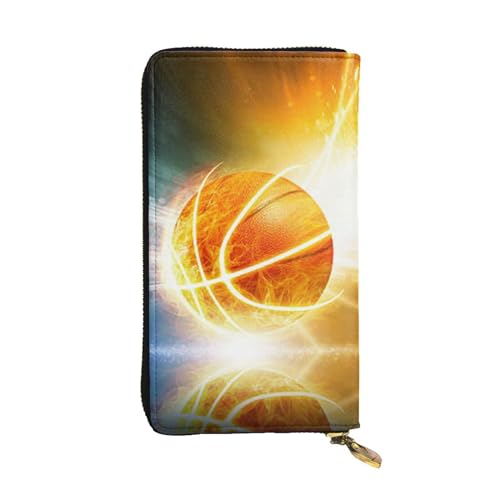 Portefeuille long en cuir imprimé basket zippé avec poche monnaie et rangement cartes