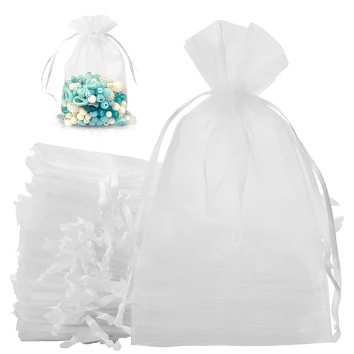 Androxeda Lot De 50 Sachets En Organza Blanc 8 X 10 Cm Pochette Cadeau En Organza, Pour Bonbons,Sachets De Mariage,Bijoux