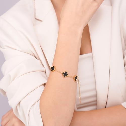 Image of SALVE Clover Anti Tarnish Bracelet for Women Stylish | Stainless Steel Bracelet for Woman | Fashion Jewellery for Women Aesthetic Accessories for Girls Chain Bracelet Gold