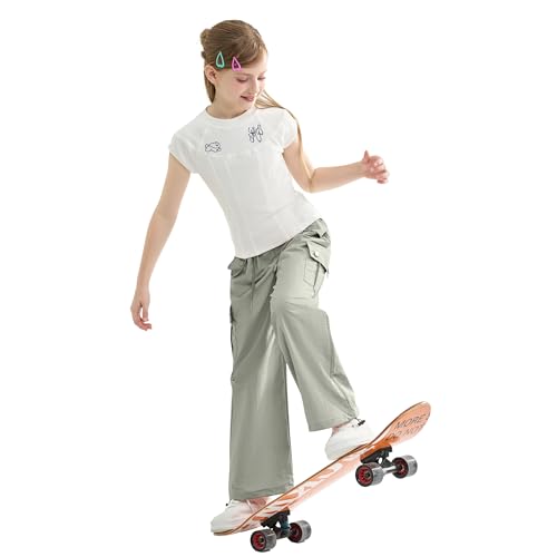 Image of Rolanko Parachute Pants for Girls Y2K Cargo Trousers with Pockets Harajuku Jogger Pants Kids 4-14 Years