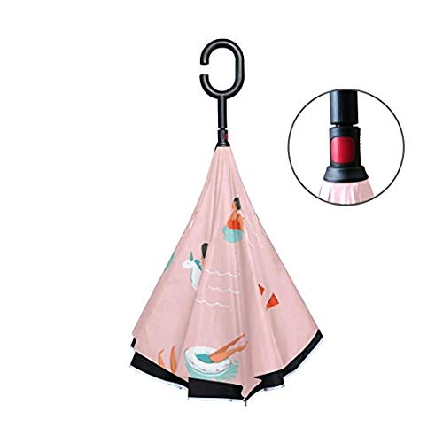 Parapluie inversé étanche et coupe-vent double pliage avec support de protection - 3
