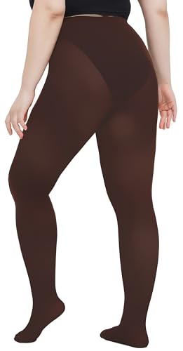 Image of Women's Plus Size Tights Opaque Ultra-Soft Pantyhose High Waist Run Resistant Solid Color Elastic Tights 1X, 2X, 3X, 4X 2Brown X-Large
