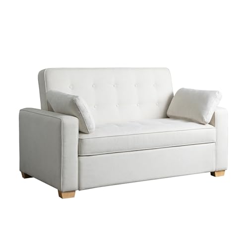 Serta Ainsley 66.5\" Convertible Sleeper Loveseat, Full Size, Dreamcoil Comfort, Soft Woven Fabric, Oyster