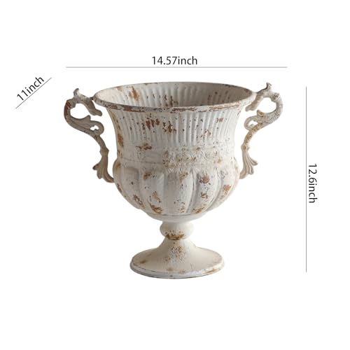 hencoense Balcony Vintage Style Distressed White Metal Indoor Outdoor and Garden Planter European Retro Rustic Shabby Chic Iron Flower Pot with Handle for Home Decor by hencoense - Image 2