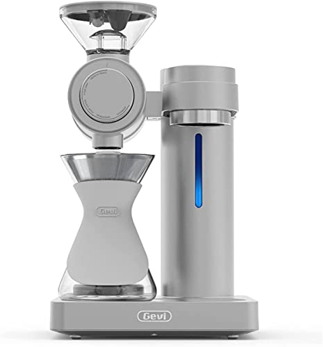 Gevi 4-in-1 Smart Pour-over Coffee Machine Fast Heating Brewer With Built-In Grinder, 51 Step Grind Setting, Automatic Barista Mode, Custom Recipes, Descaling Function, Silver, Aluminum, 1000W