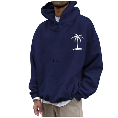 Sweats à capuche bleu marine pour hommes avec grand imprimé cocotier XL