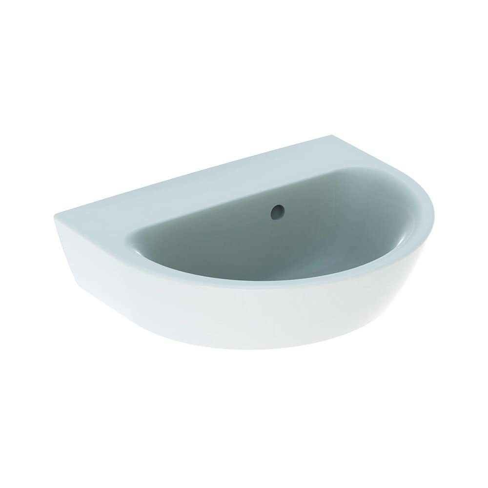 Geberit Renova lavabo con enjuague manual, sin agujero para grifo, rebosadero asimétrico, anchura: 45cm, Color: Blanco