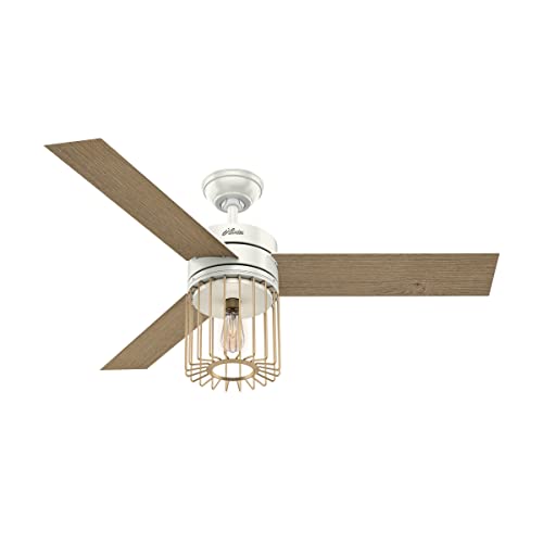Hunter 52 inch Indoor Ceiling Fan with LED Light and Remote Control - Modern White Ceiling Fan, Standard Mount, 3 Blades, For Bedroom, Living Room, or Kitchen, Quiet - Ronan 59238, Fresh White