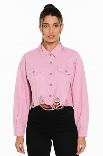 Generic Women's Denim Jacket, Long Sleeve, Cropped, Pink