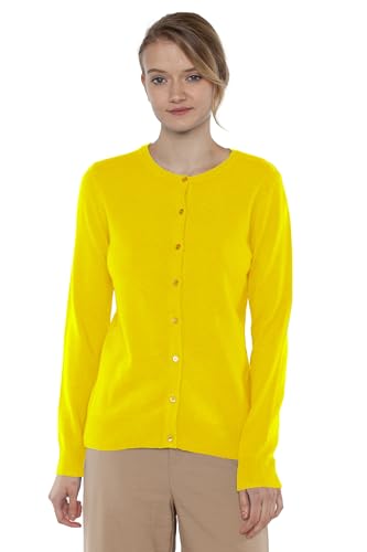Image of JENNIE LIU Women's 100% Cashmere Button Front Long Sleeve Crewneck Cardigan Sweater