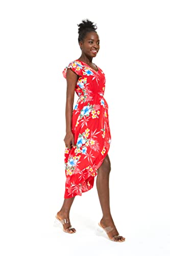 Image of Matchable Family Hawaiian Luau Men Women Girl Boy Clothes in Hibiscus Red