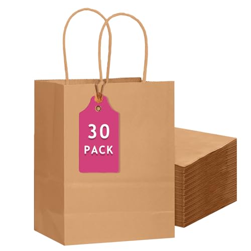 Gcardist 30-Packs Brown Gift Bags with Handles 13x5x10inch Large Size Kraft Present Paper Bags (33x26x13cm)