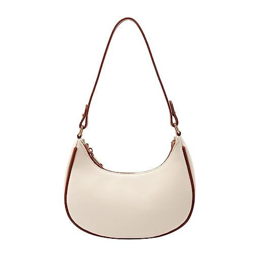 Women's Leisure Fashion Solid Color Contrast One Shoulder Versatile PU Dumpling Bun Shoulder Bag for (Beige, One Size)
