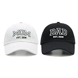 Waldeal Mom and Dad Est 2026 Hats, New Parents Gifts, Matching Adjustable Embroidered Baseball Caps for Couples Black