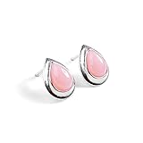 HENRYKA Peruvian Pink Opal 925 Sterling Silver Stud Teardrop Earrings | Essential Simple Minimal Natural Gemstone Earrings | Bridesmaid Jewellery | Birthstone Gift