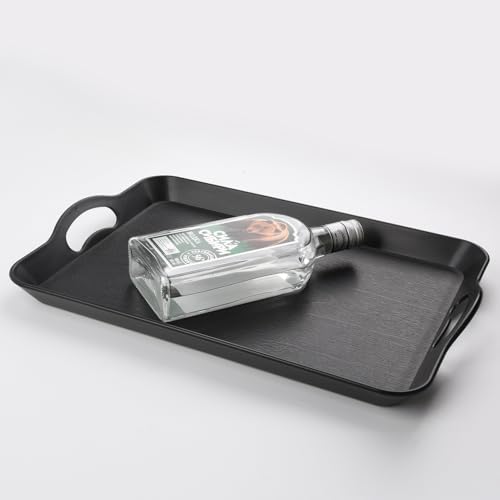 Armrouns Black Serving Trays with Handles, 16 x 11 inch Rectangular Non Skid Multi-Purpose Plastic OttomanTray for Restaurant, Parties, Coffee Table, Kitchen - Thumbnail 3