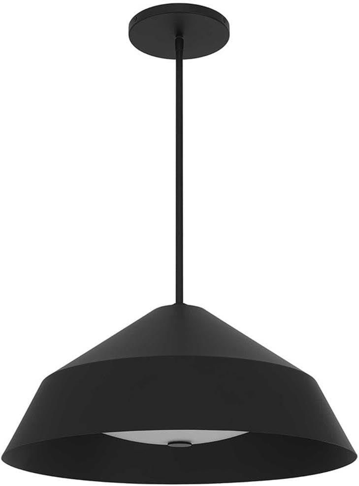 BOWERY HILL Modern Aluminum 22-Inch LED Outdoor Pendant, Black Finish, Integrated 5-CCT LED Lighting, Etched White Glass, Dimmable, Indoor/Outdoor Use, Patio Hanging Light