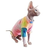 QBLEEV Sphynx Cat Clothes, Soft Hairless Cats Rainbow Rendering T-Shirt
