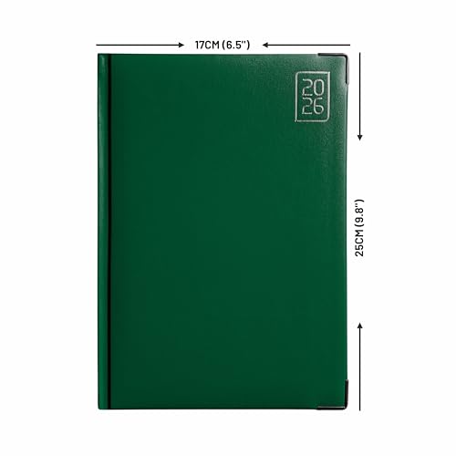 Image of Anupam Fash 2026 Diary with Dates, 2026 Daily Planner Month Cut Index Full Page for Monday-Friday and Saturday-Sunday in one Page with Monthly Calendar, 80GSM B5 365 Days Diary (Green)