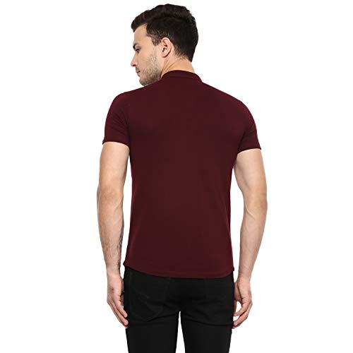 Image of Urbano Fashion Men's Solid Cotton Slim Fit Polo Shirt with Mandarin Collar