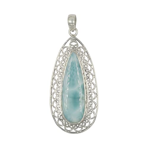 Pendentif Larimar argent 925 fait main, cadeau idéal pour femme