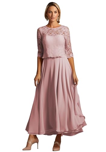 TANPAUL Teelänge Abendkleider Damen Chiffon A-Linie Brautmutterkleider 1/2 Ärmel Festliche Kleider...