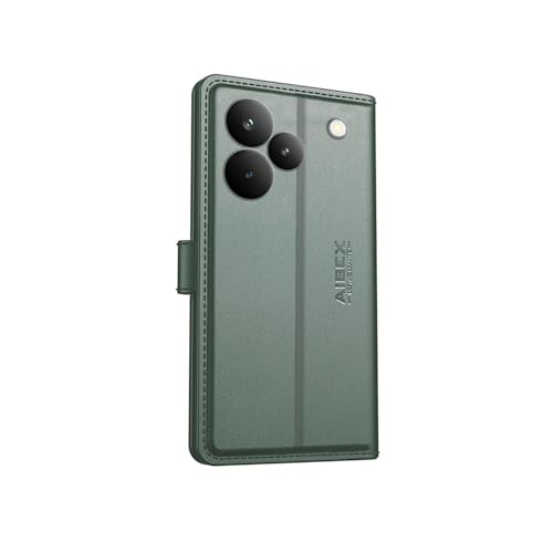 Image of AIBEX Compatible for Realme P4 5G Flip Cover Leather Finish with Magnatic Closure | Inside TPU with Card Pockets | Wallet Stand | Complete Protection Flip Case - Green