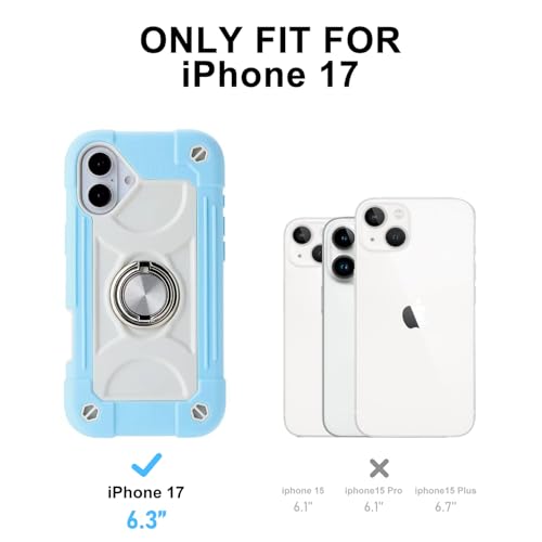 Image of MARKILL Compatible with iPhone with Built-in 360Rotating Ring Stand, Military Grade Drop Protection Full Body Rugged Heavy Duty Case Durable Cover (Ice Blue, iPhone 17)