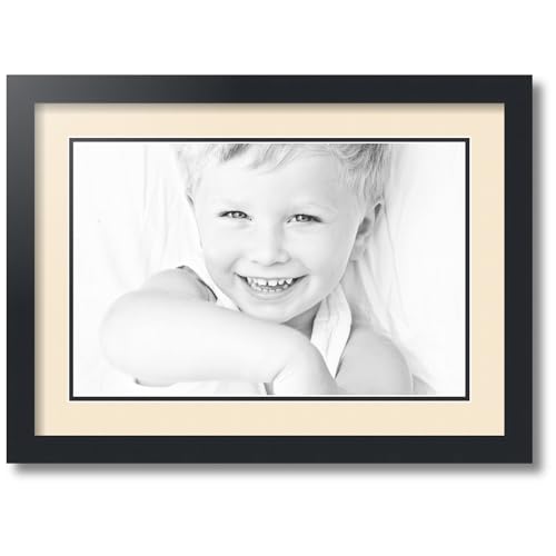 ArtToFrames Collage Photo Frame Double Mat with 1-11x17 Openings with Satin Black Frame and Alabaster mat.