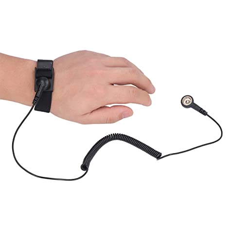 Antistatik-Armband, Verhindern Sie statische Aufladung Verstellbare elastische Schnalle ESD-Erdungsarmband PU-Abdeckung Extra lange Spirale Antistatisches Armband mit Massekabel(Schwarz)