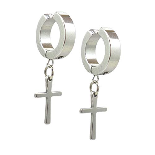 BRINCO DE PRESSÃO DE ARGOLA PRATA 3 MM E CRUZ (PAR)