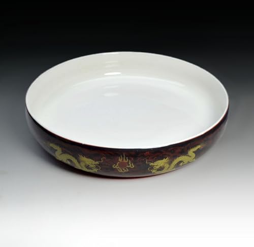 Image of Liang baobao Porcelain Tea Tray, Double-Layer Ceramic Tray with Water Storage Circular for Tea Coffee Serving Table (12 inch Dragon red)